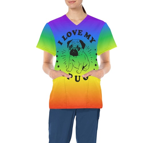 I love my pug Rainbow Gradient All Over Print Scrub Top