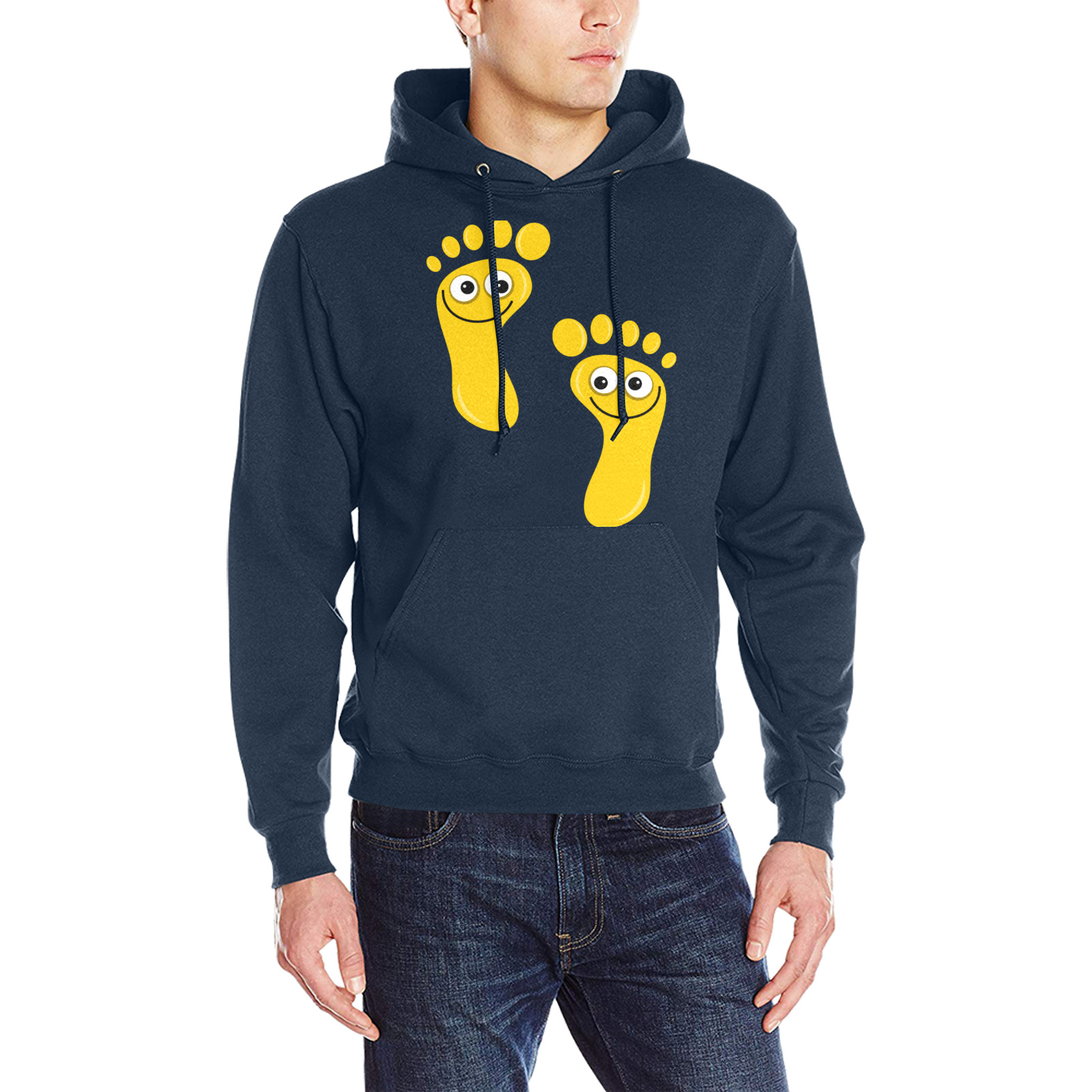 Happy Cartoon Yellow Human Foot Prints Oceanus Hoodie Sweatshirt (Model H03)