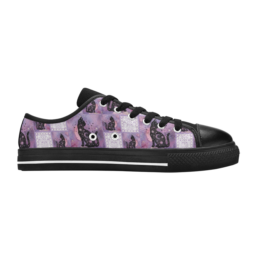 Purple Cosmic Cats Patchwork Pattern Women's Classic Canvas Shoes (Model 018)