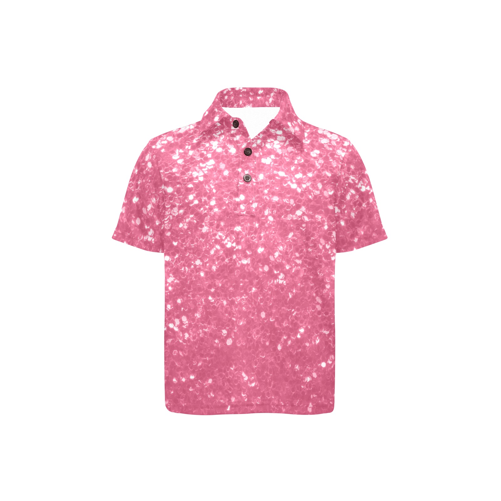 Magenta light pink red faux sparkles glitter Little Girls' All Over Print Polo Shirt (Model T55)