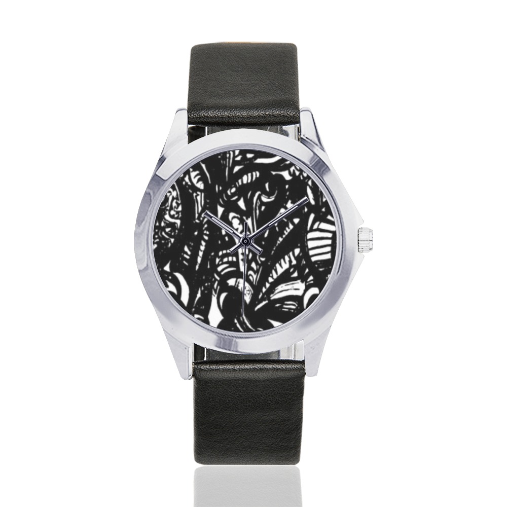 Watch Unisex Silver-Tone Round Leather Watch (Model 216)