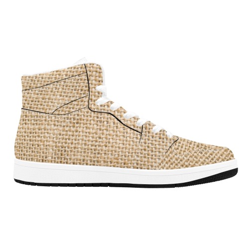 Burlap Fabric Men's High Top Sneakers (Model 20042)