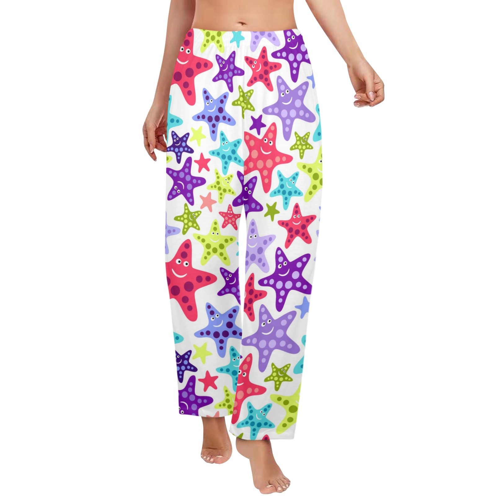 Star Fish Print Women's Pajama Trousers without Pockets