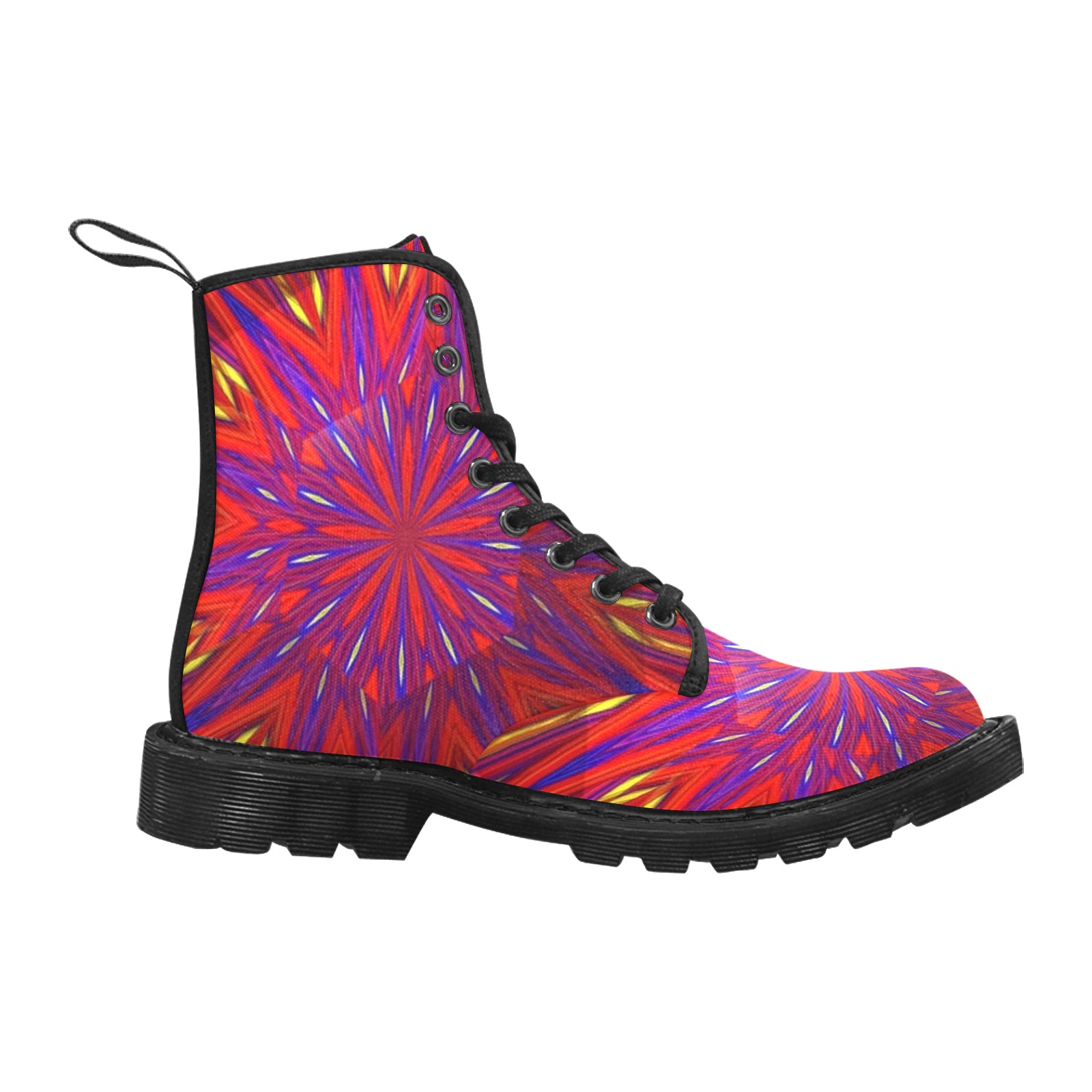 Red Yellow and Blue Exploding Abstract Fractal Kaleidoscope Mandala Martin Boots for Women (Black) (Model 1203H)