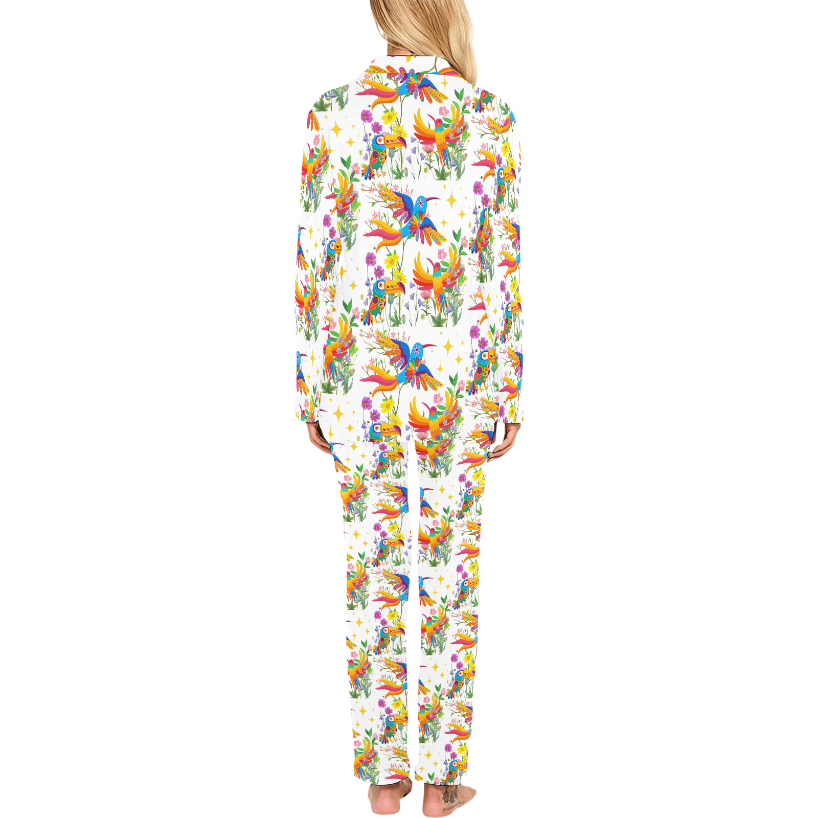 Birds of Paradise Pattern Women's Long Pajama Set