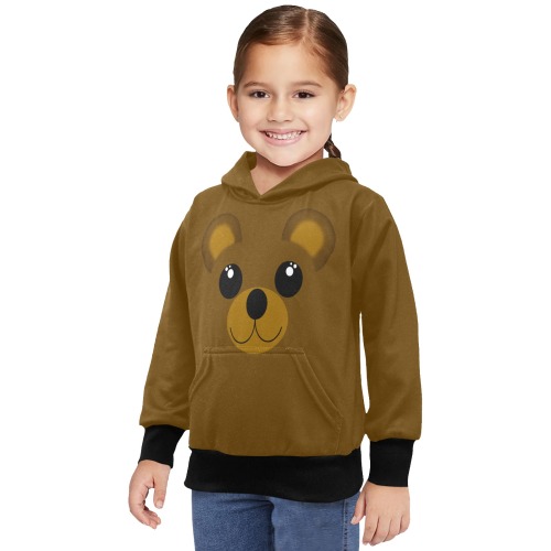 Kawaii Brown Bear Little Girls' Long Sleeve Hoodie (Model H57)