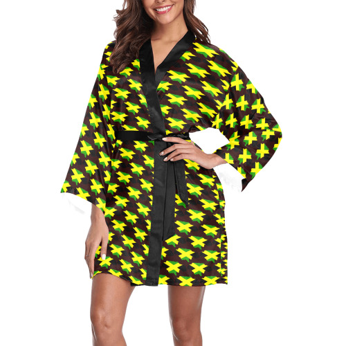 Jamaican Flag Maps Brown Long Sleeve Kimono Robe