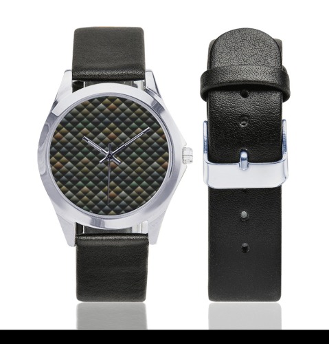 snake skin Unisex Silver-Tone Round Leather Watch (Model 216)