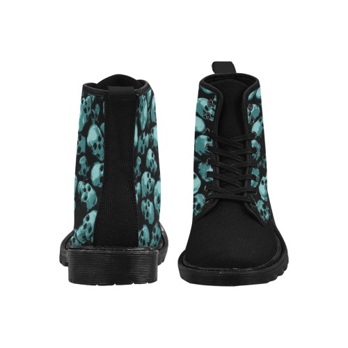 SKULLS - BLUE Martin Boots for Women (Black) (Model 1203H)