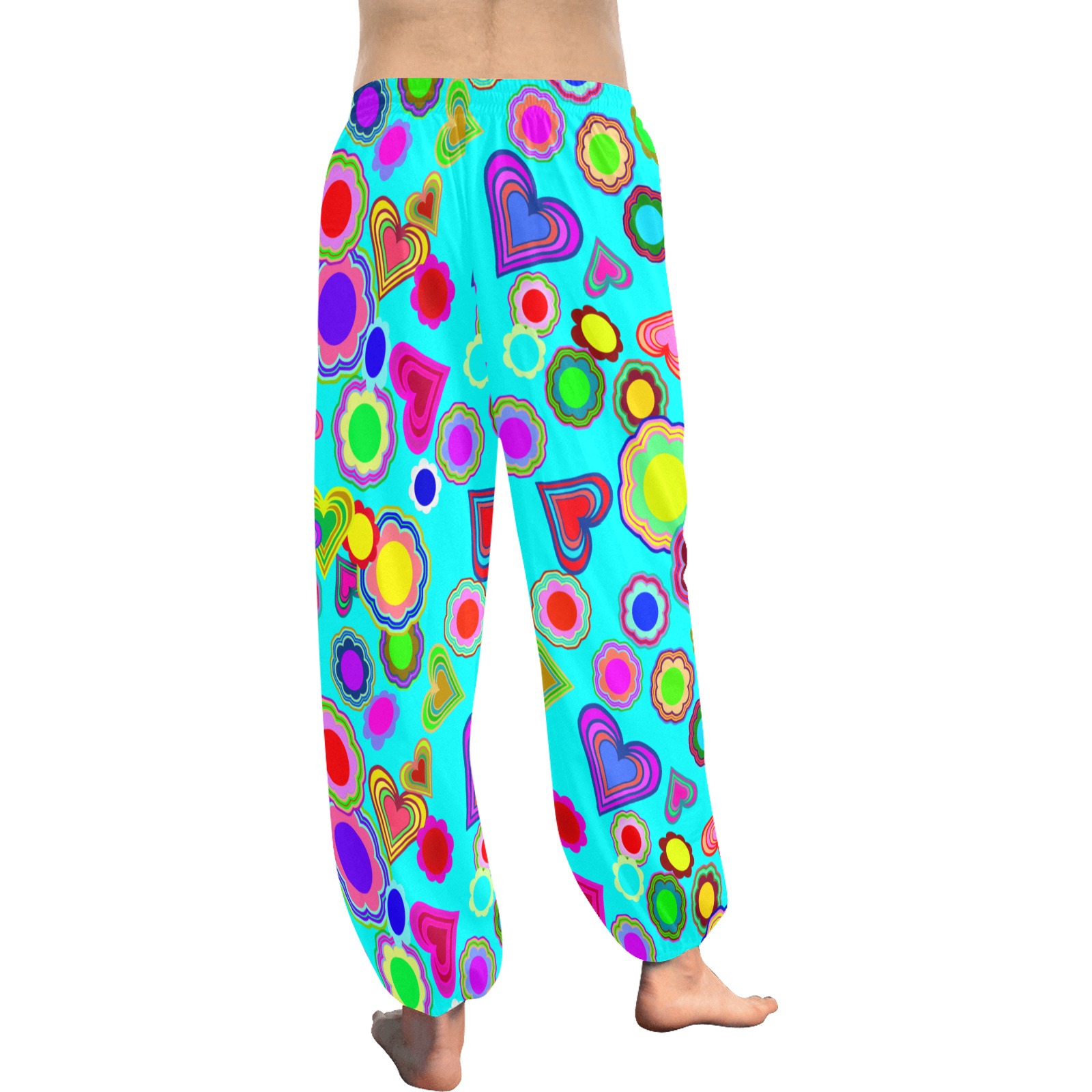 Groovy Hearts and Flowers Blue Women's All Over Print Harem Pants (Model L18)