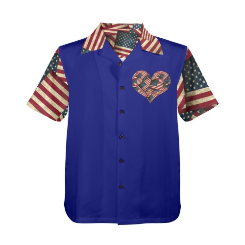 Patriotic USA American Flag Art / Blue Men's All Over Print Hawaiian Shirt (Model T58)
