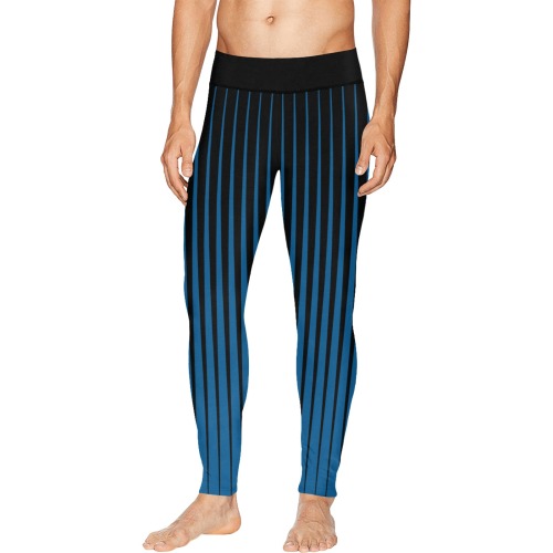 Blue Tapered Black Stripes Men's All Over Print Leggings (Model L38)