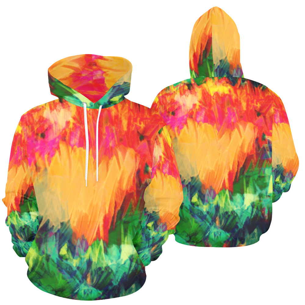 Colorful Painting Brushes Strokes All Over Print Hoodie for Women (USA Size) (Model H13)