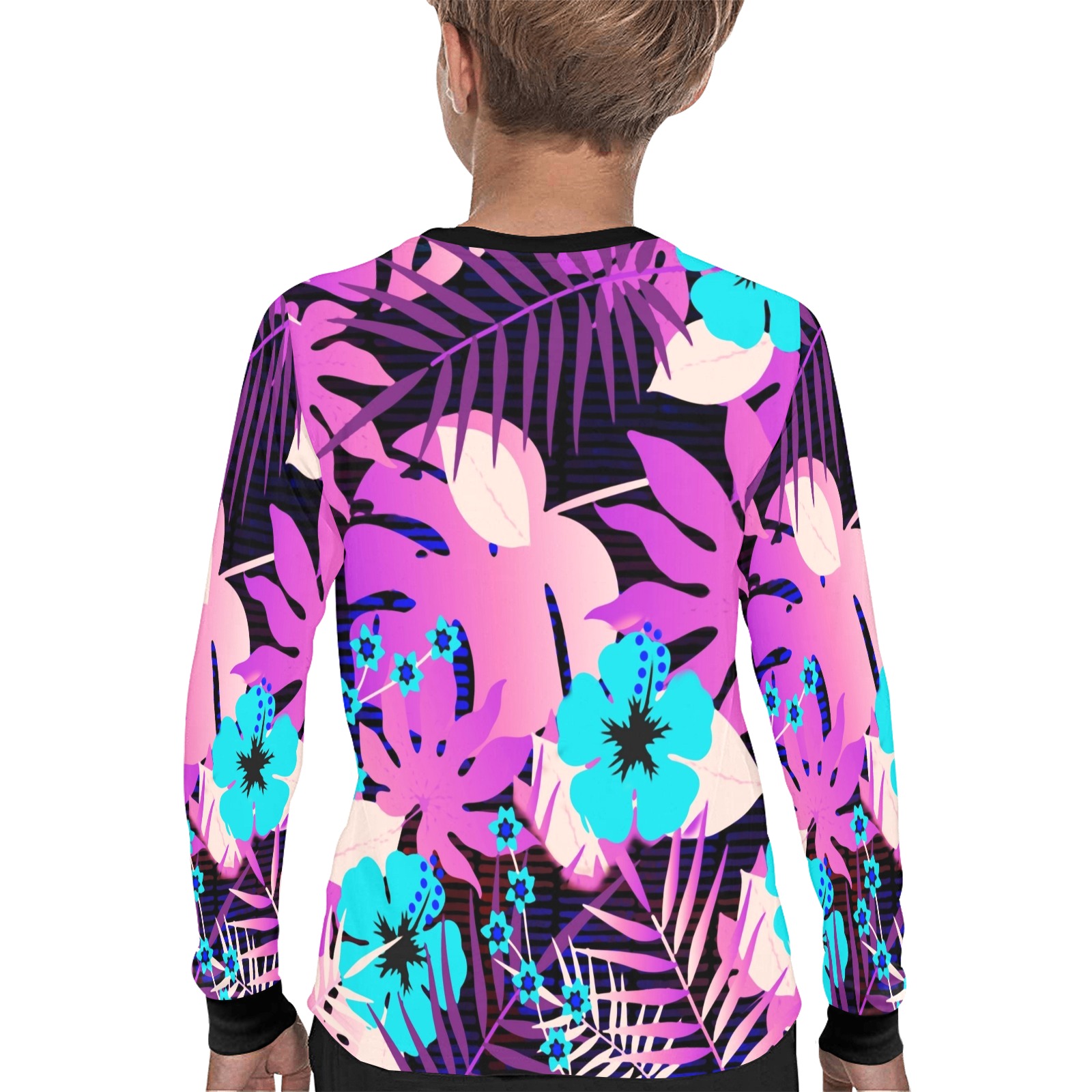 GROOVY FUNK THING FLORAL PURPLE Kids' All Over Print Long Sleeve T-shirt (Model T51)