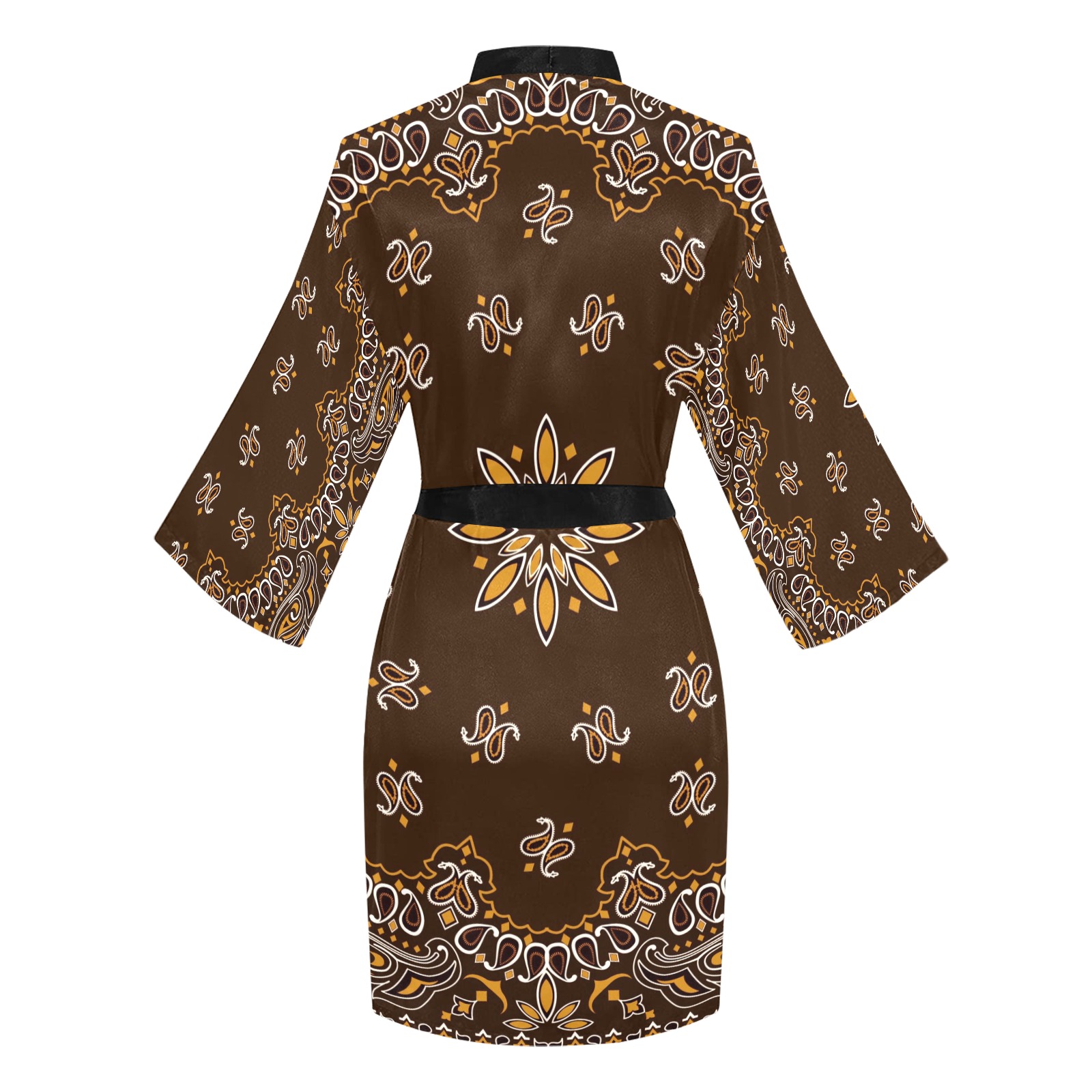 Bandanna Pattern Brown Long Sleeve Kimono Robe
