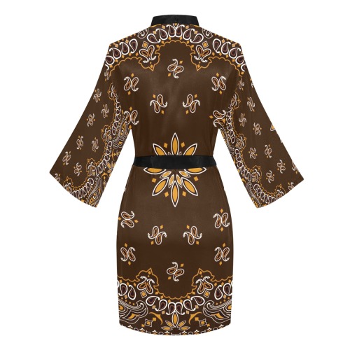 Bandanna Pattern Brown Long Sleeve Kimono Robe