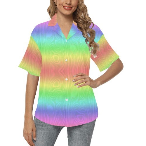 Groovy Pastel Rainbows All Over Print Hawaiian Shirt for Women (Model T58)