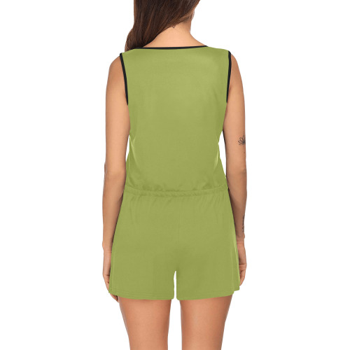 GREEN All Over Print Short Jumpsuit