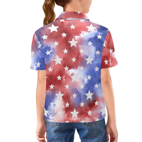 4th of july stars 1 Big Girls' All Over Print Polo Shirt (Model T55)
