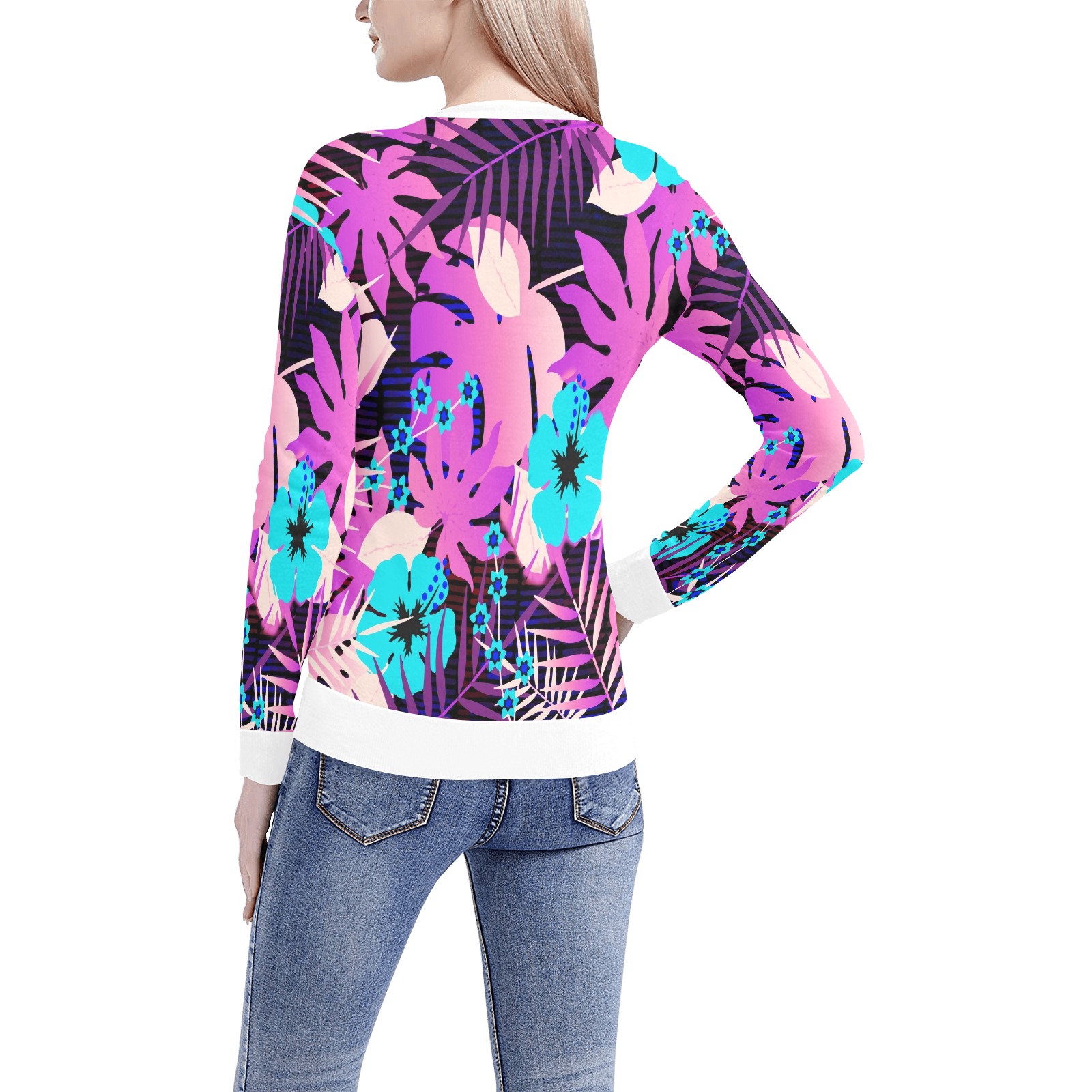 GROOVY FUNK THING FLORAL PURPLE Women's All Over Print V-Neck Sweater (Model H48)