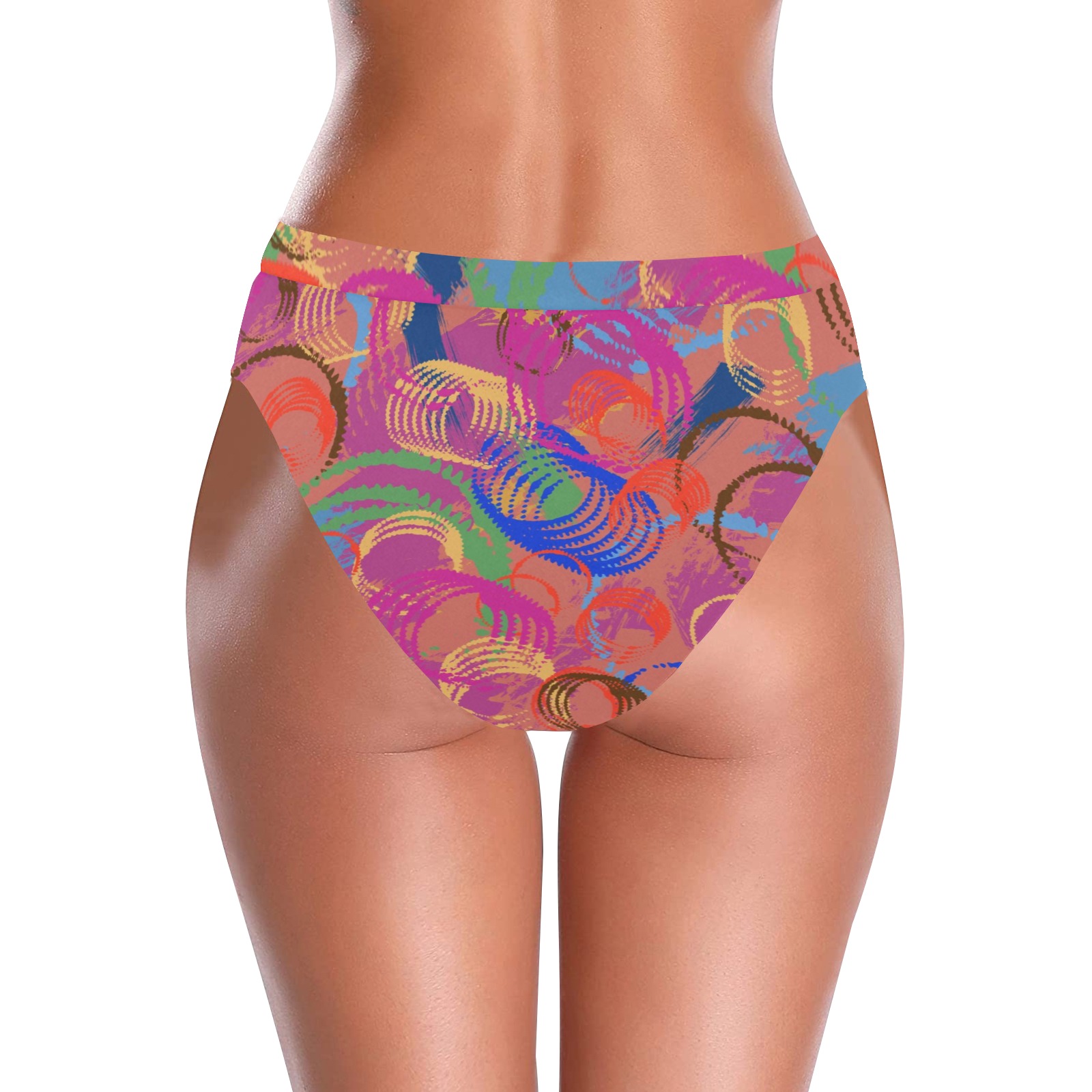 Paint and Rings Abstract High-Waisted High-Cut Bikini Bottom (Model S07)