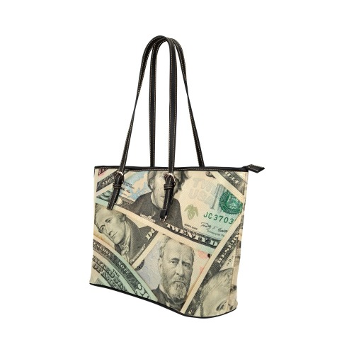 US PAPER CURRENCY Leather Tote Bag/Small (Model 1651)