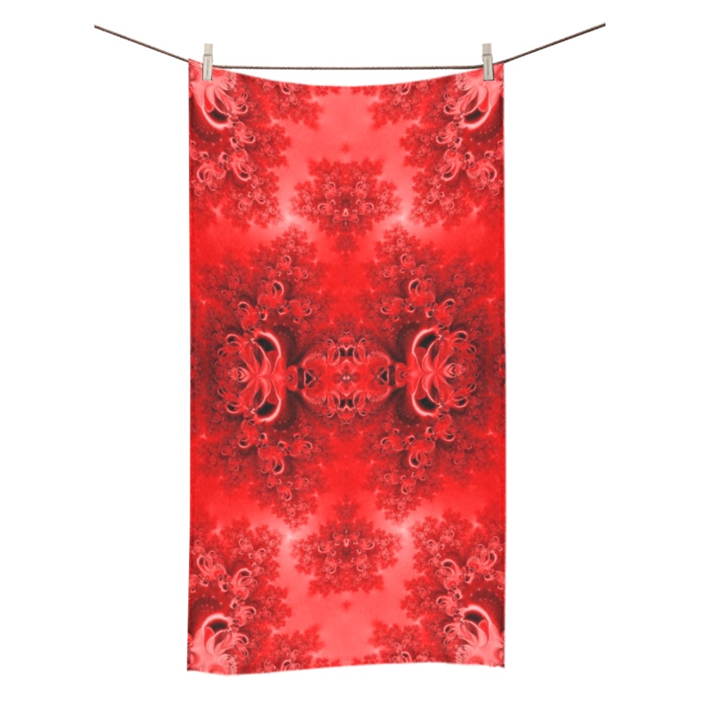 Fiery Red Rose Garden Frost Fractal Bath Towel 30"x56"