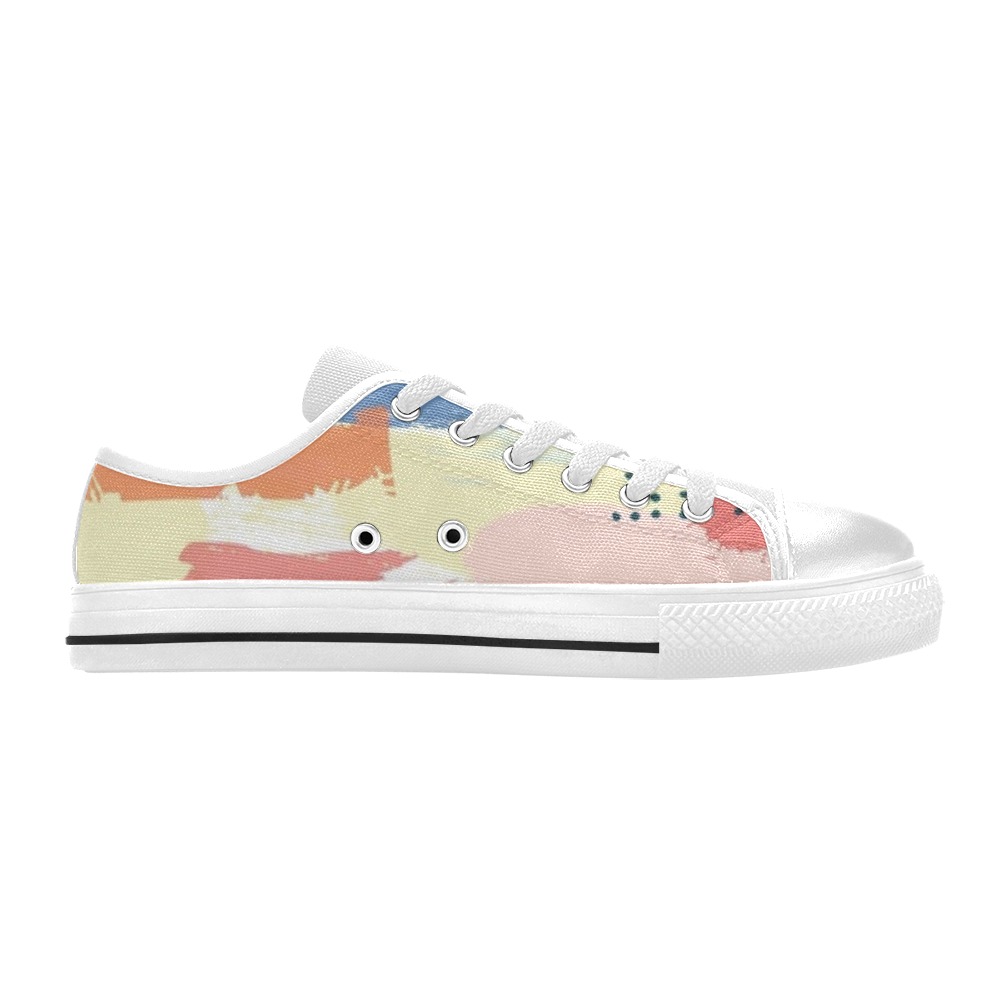 Brush Stroke Doodle Abstract Low Top Canvas Shoes for Kid (Model 018)