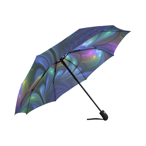 Colorful Luminous Abstract Blue Pink Green Fractal Auto-Foldable Umbrella (Model U04)