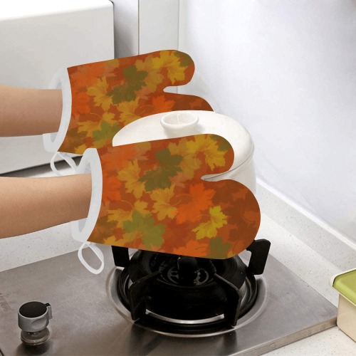 Fall Leaves / Autumn Leaves Linen Oven Mitt (Two Pieces)