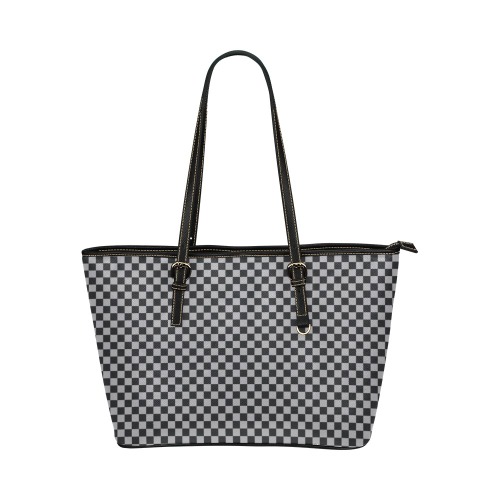 Black and Gray Checkerboard Leather Tote Bag/Large (Model 1651)