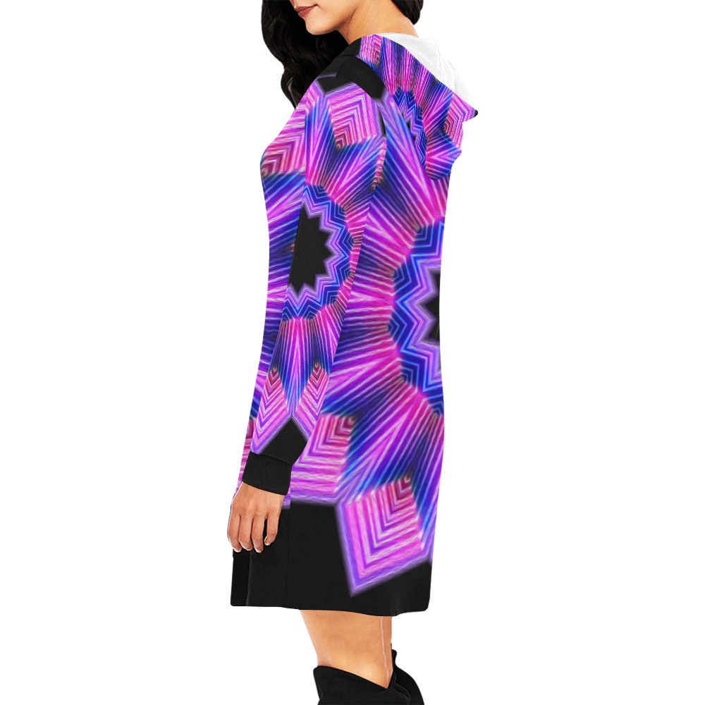 Star (violett) All Over Print Hoodie Mini Dress (Model H27)