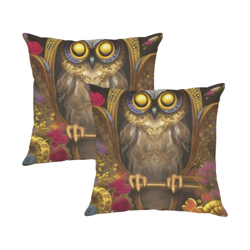 All-Seeing Owl Linen Zippered Pillowcase 18"x18"(Two Sides&Pack of 2)