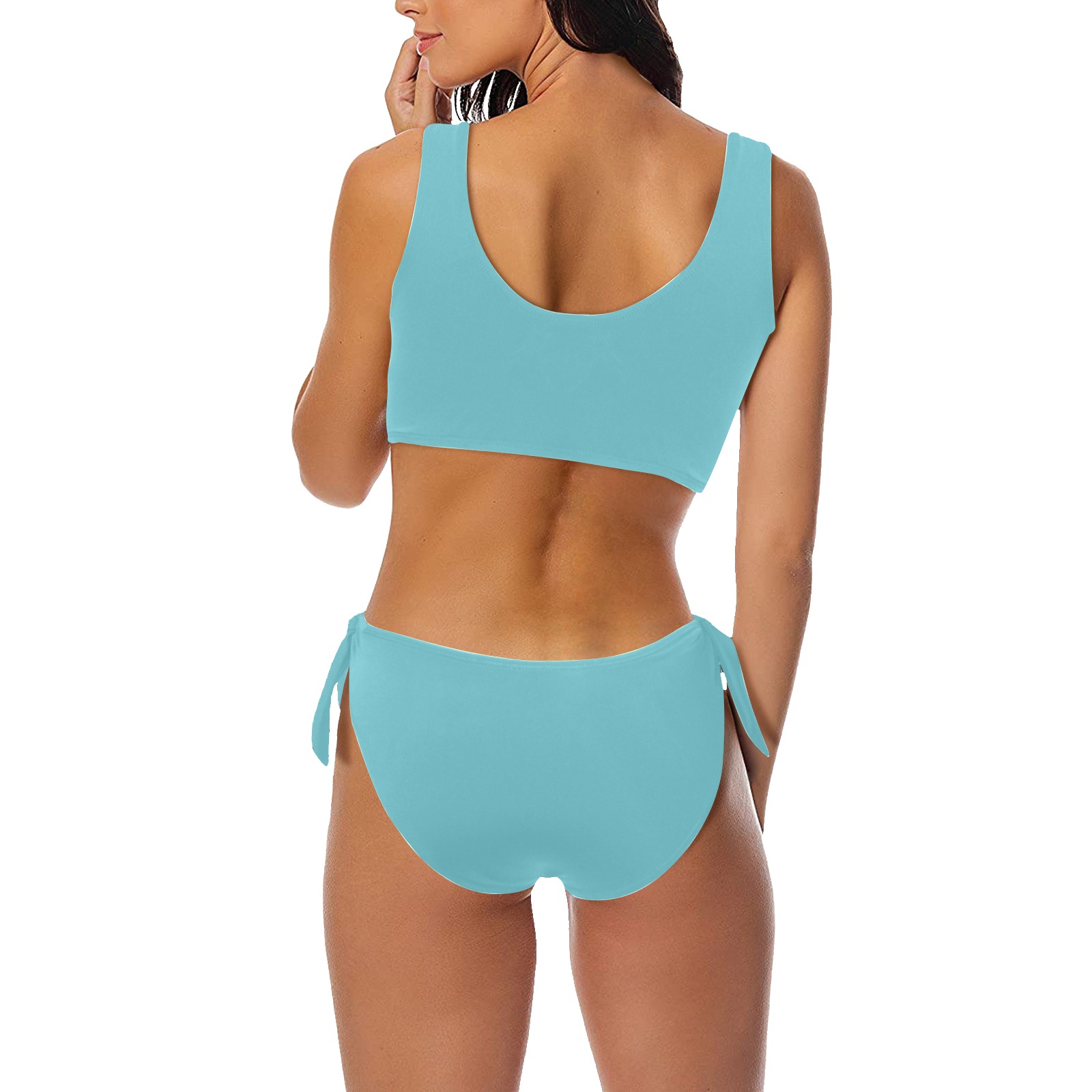 Daisy Woman's Swimwear Blue Plain Bow Tie Front Bikini Swimsuit (Model S38)