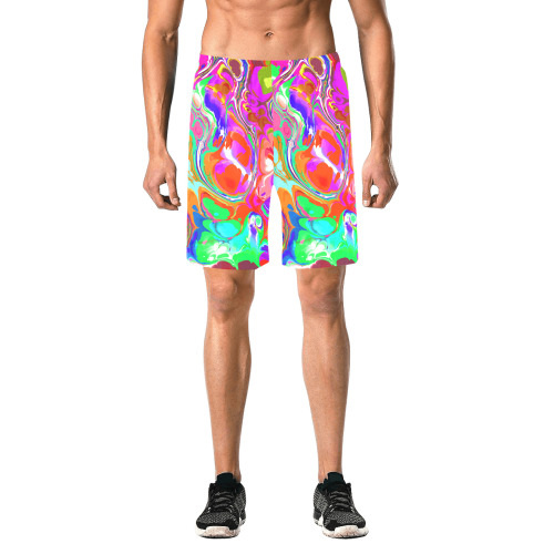Psychedelic Abstract Marble Artistic Dynamic Paint Art Men's All Over Print Elastic Beach Shorts (Model L20)