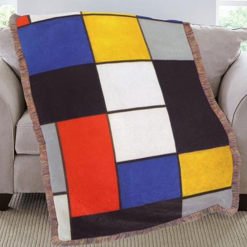 Composition A by Piet Mondrian Ultra-Soft Fringe Blanket 60"x80" (Mixed Green)