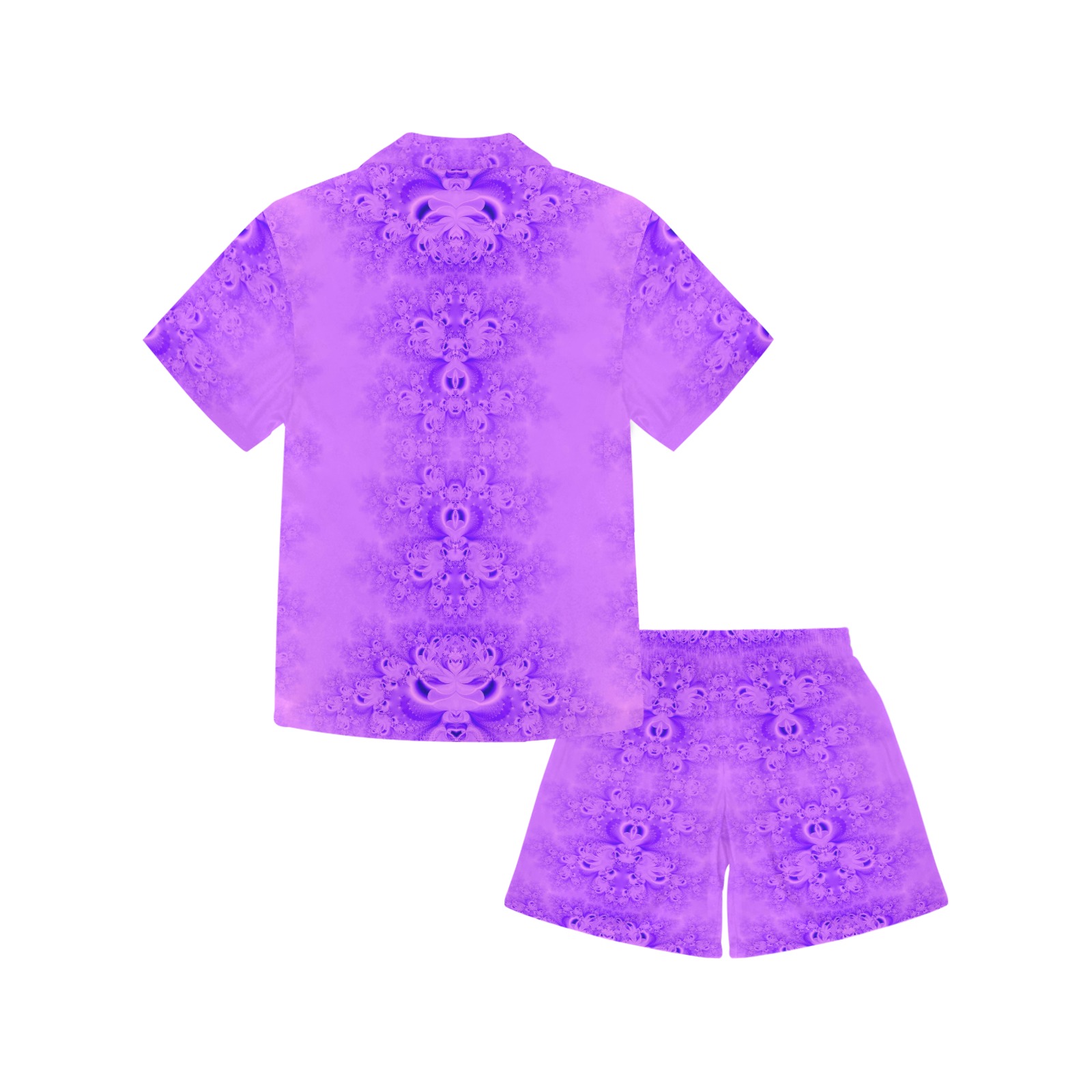 Purple Lilacs Frost Fractal Little Girls' V-Neck Short Pajama Set