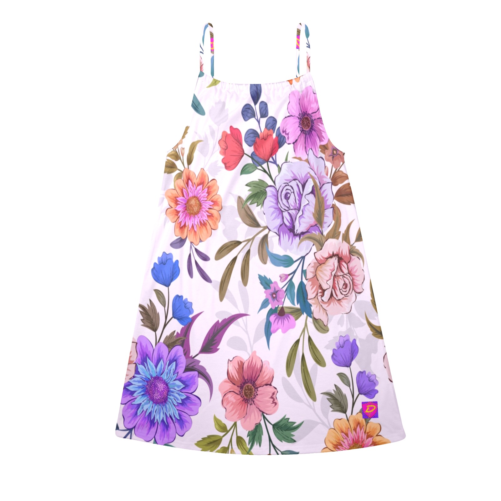 DIONIO Clothing - Ladies' White & Purple Flower Drawstring Neck Sleeveless Dress Drawstring Neck Sleeveless Dress (Model D68)