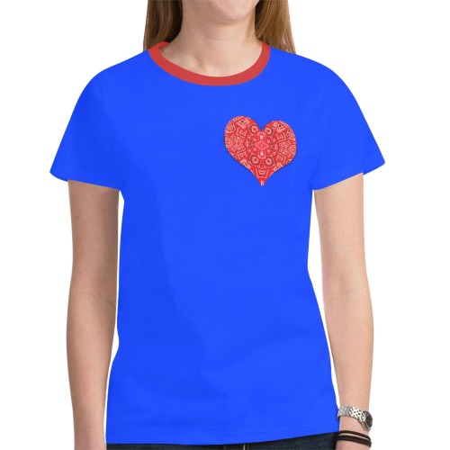 Bandana Heart on Blue New All Over Print T-shirt for Women (Model T45)