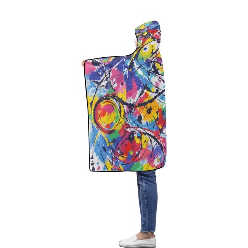 Chic abstract tie-dye art. Cool colors and lines. Flannel Hooded Blanket 40''x50''