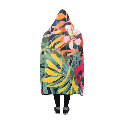 Pleasant art of colorful tropical flowers, plants. Hooded Blanket 60''x50''