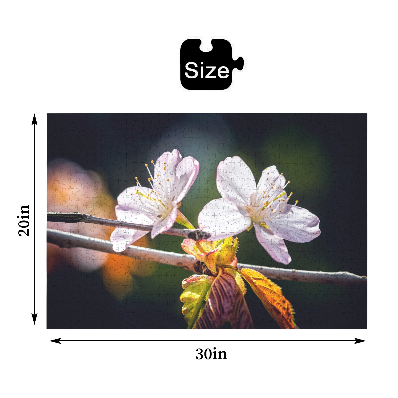 Slender sakura flowers. Sunlight and shadows. 1000-Piece Wooden Jigsaw Puzzle (Horizontal)