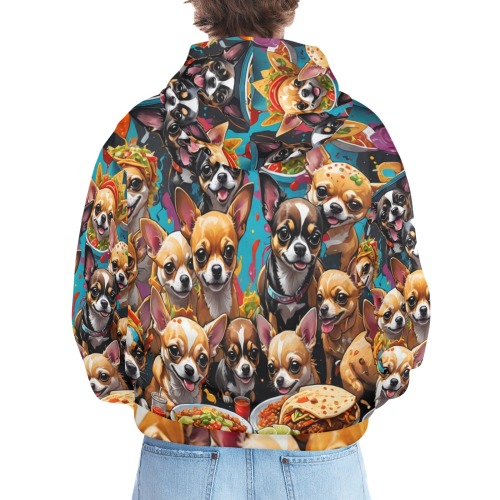 CHIHUAHUAS EATING MEXICAN FOOD 2 Men's All Over Print Hoodie (Model H61)