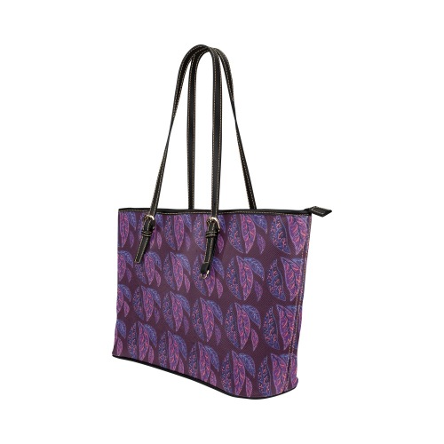 Pretty Cool Leaves Leather Tote Bag/Small (Model 1651)