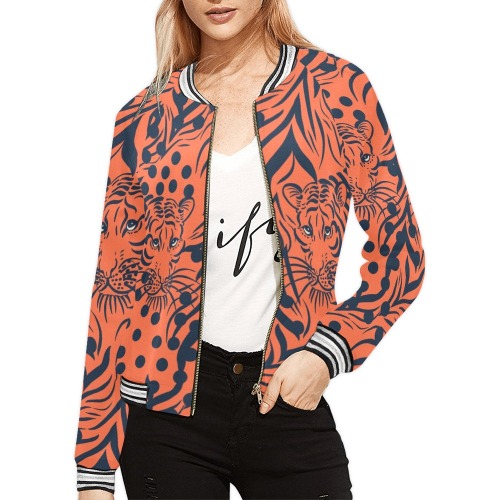Red modern tiger All Over Print Bomber Jacket for Women (Model H21)