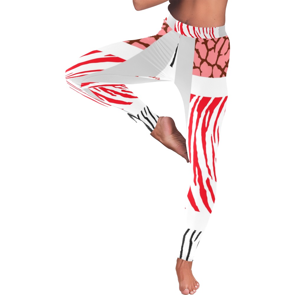 White and Red Mixed Animal Print Women's Low Rise Leggings (Invisible Stitch) (Model L05)