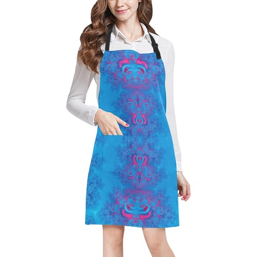 Blue Flowers on the Ocean Frost Fractal All Over Print Apron