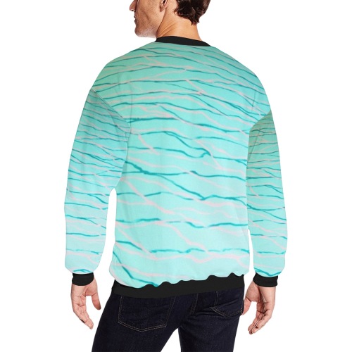 Aquamarine Blue-Blk collar & cuff Men's Oversized Fleece Crew Sweatshirt (Model H18)