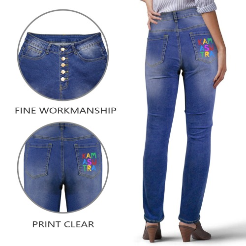 Kamasutra elegant colorful text typography art. Women's Jeans (Back Printing)
