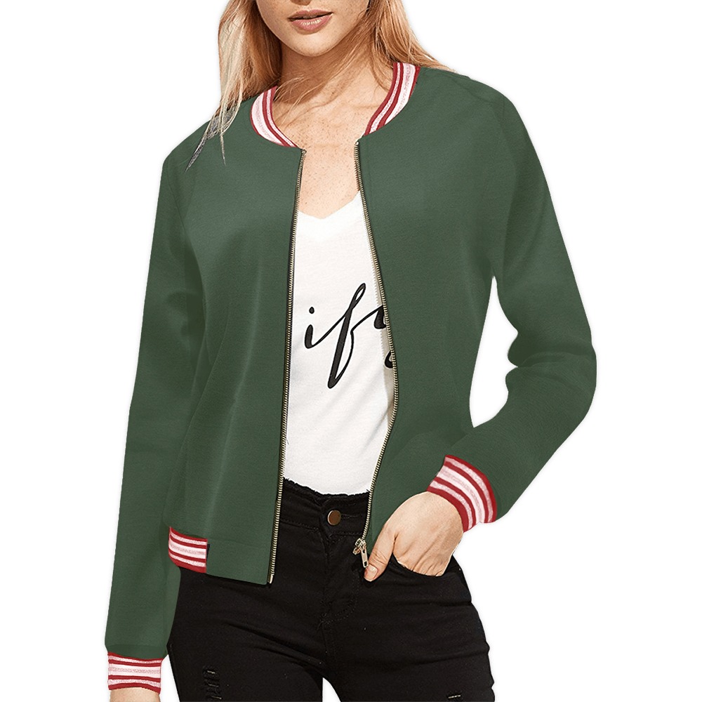GREEN All Over Print Bomber Jacket for Women (Model H21)